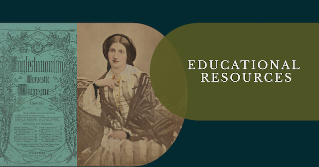 Collage image of a cover from the EDM Series 2 and portrait of Isabella Beeton with the words Educational Resources to the right