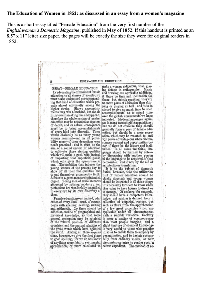 Preview image of the first page of the essay in its 1852 layout, linking to a downloadable version of this OER reading handout